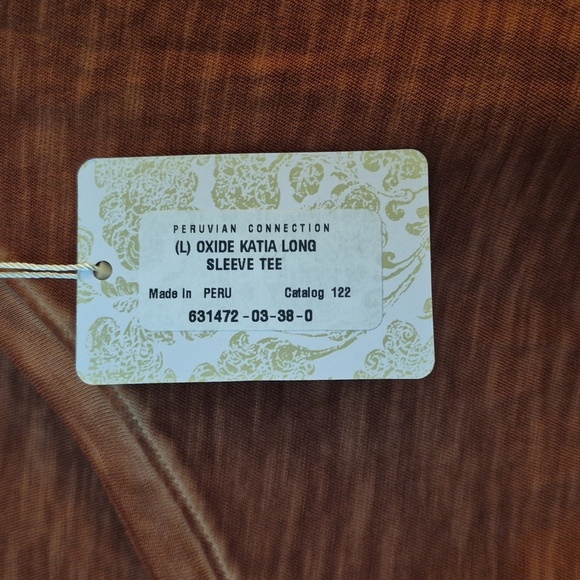 NWT Peruvian Connection Oxide Katia Long Sleeve Tee V Neck Burnt Orange Large - Picture 5 of 7